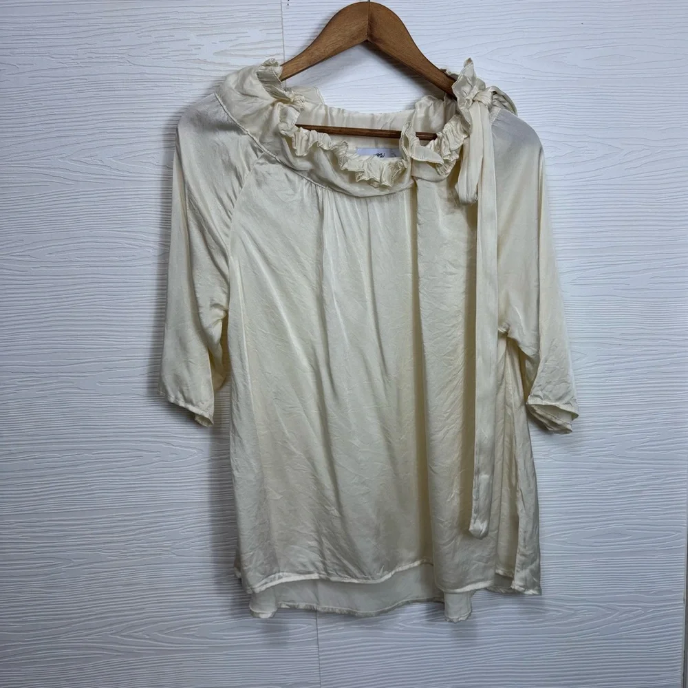 Never a Wallflower Saint & Sinner Cream Ruffled Tie Neck Silk Blouse‎